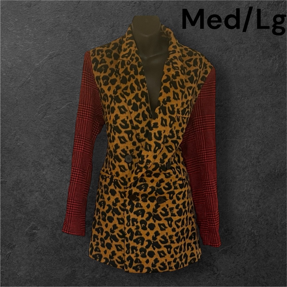 Signature Animal Print Blazer with Bold Red Sleeves